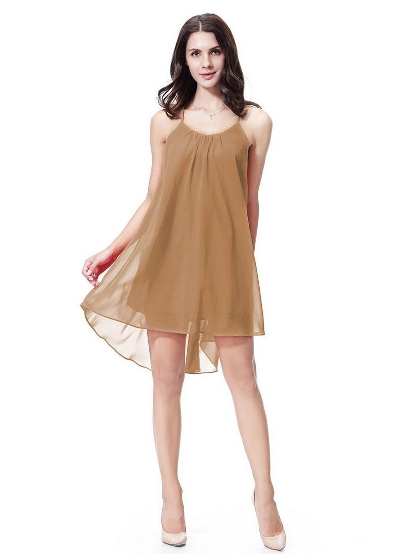 Women's Solid Color Chiffon Mini Slip Dress Camel