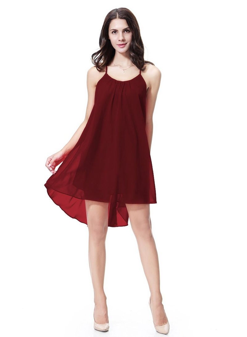 Women's Solid Color Chiffon Mini Slip Dress Wine Red