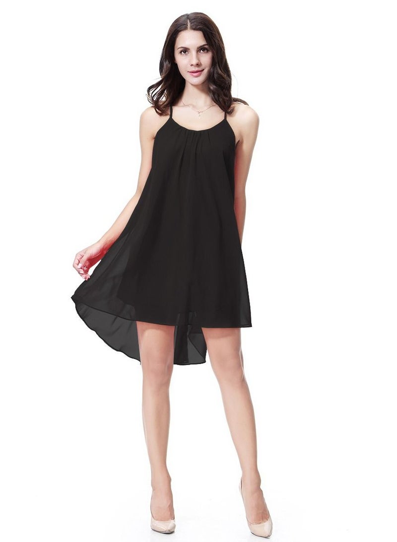 Women's Solid Color Chiffon Mini Slip Dress Black