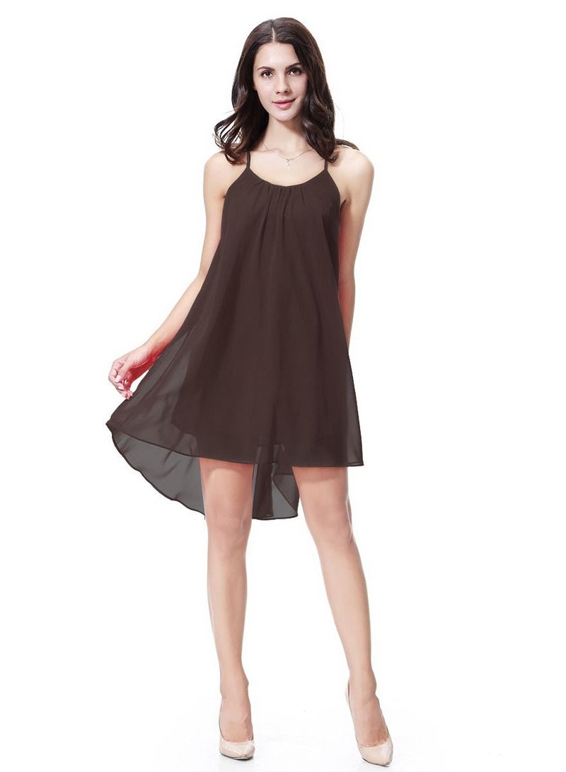 Women's Solid Color Chiffon Mini Slip Dress Dark Brown