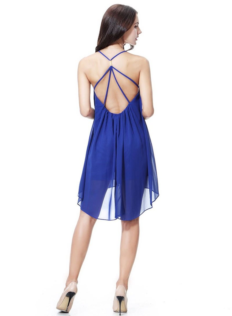 Women's Solid Color Chiffon Mini Slip Dress Dark Blue