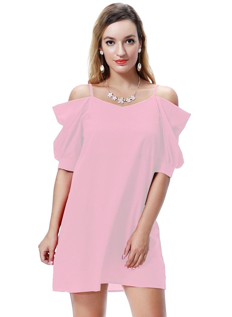 Women's Solid Color Off-Shoulder Mini Slip Dress Light Pink