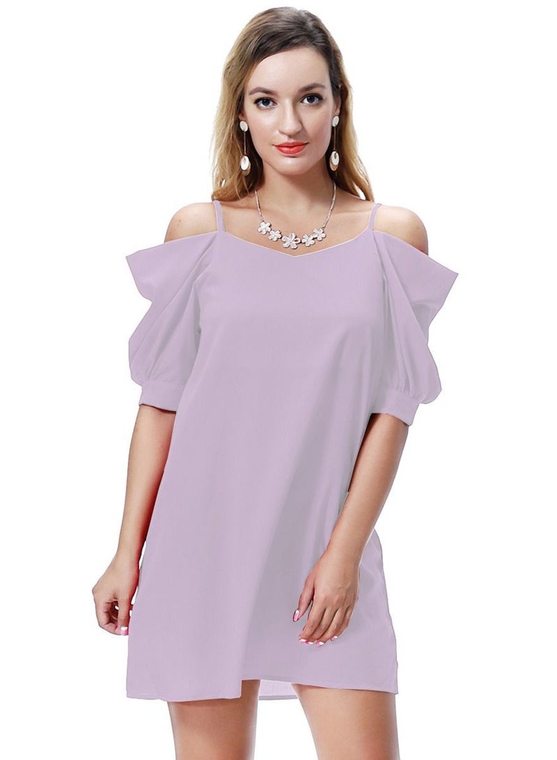 Women's Solid Color Off-Shoulder Mini Slip Dress Light Purple