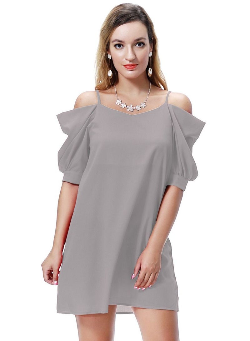 Women's Solid Color Off-Shoulder Mini Slip Dress Grey