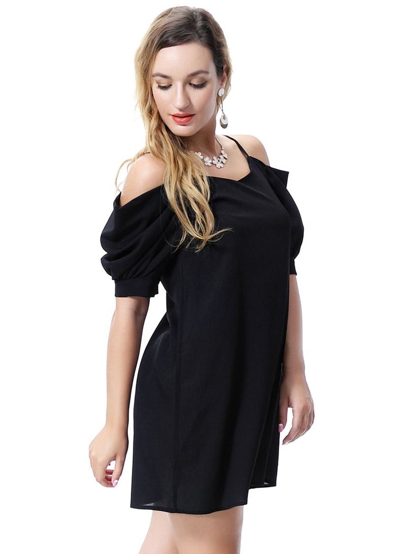 Women's Solid Color Off-Shoulder Mini Slip Dress Black