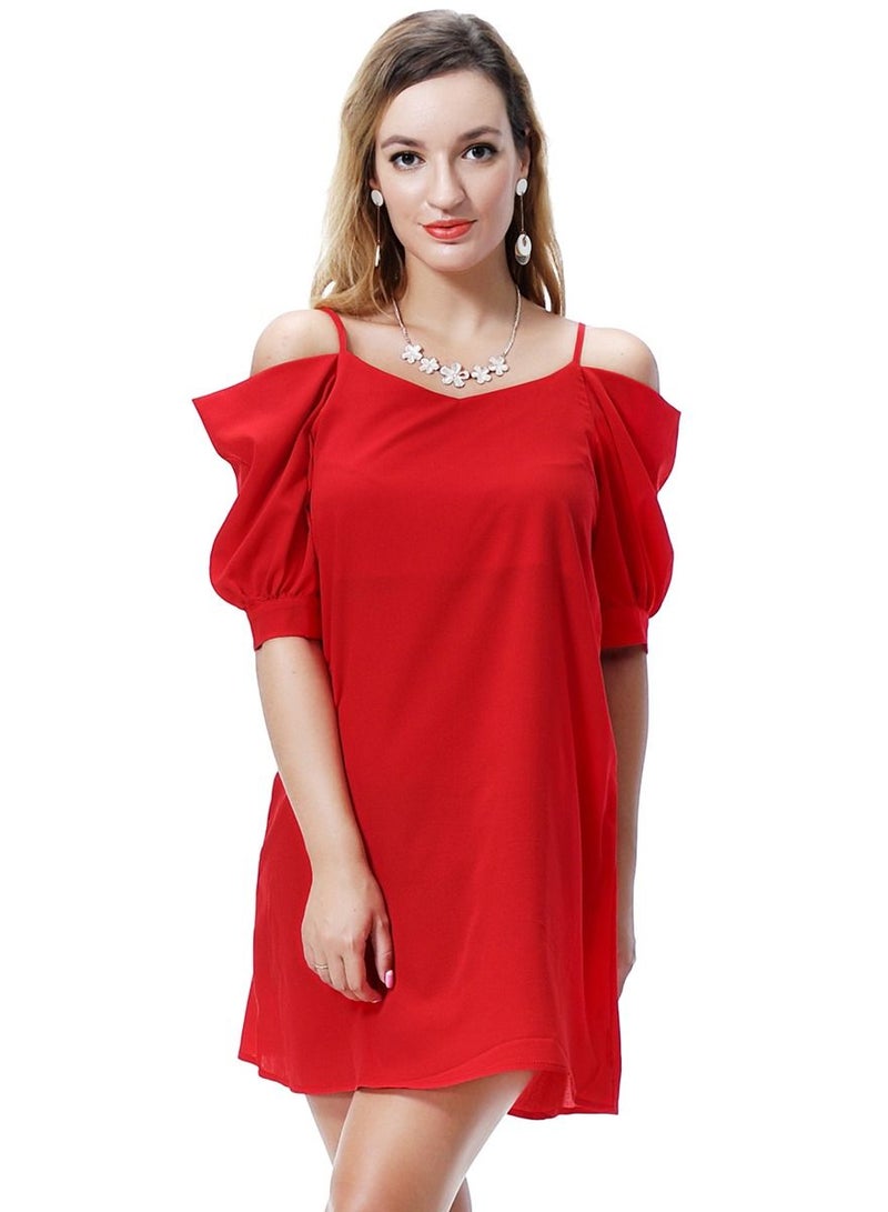 Women's Solid Color Off-Shoulder Mini Slip Dress Red