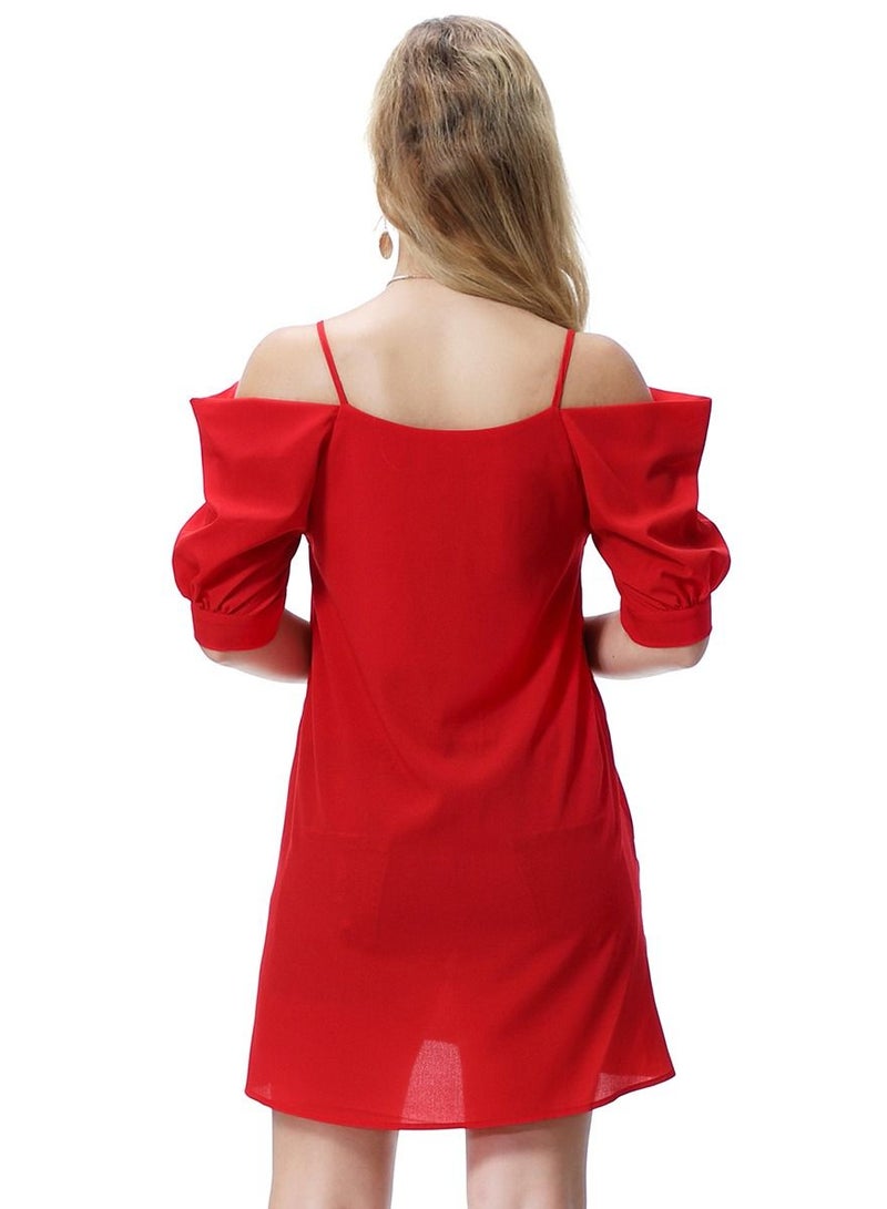 Women's Solid Color Off-Shoulder Mini Slip Dress Red