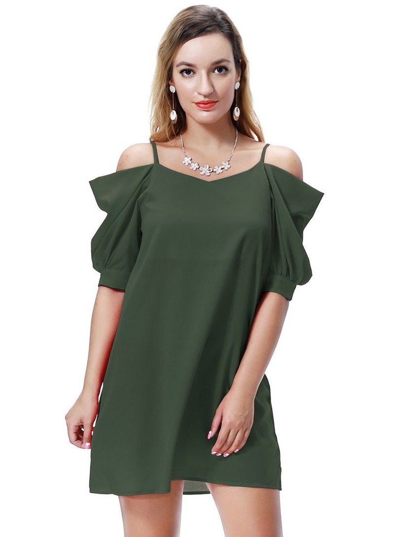 Women's Solid Color Off-Shoulder Mini Slip Dress Army Green