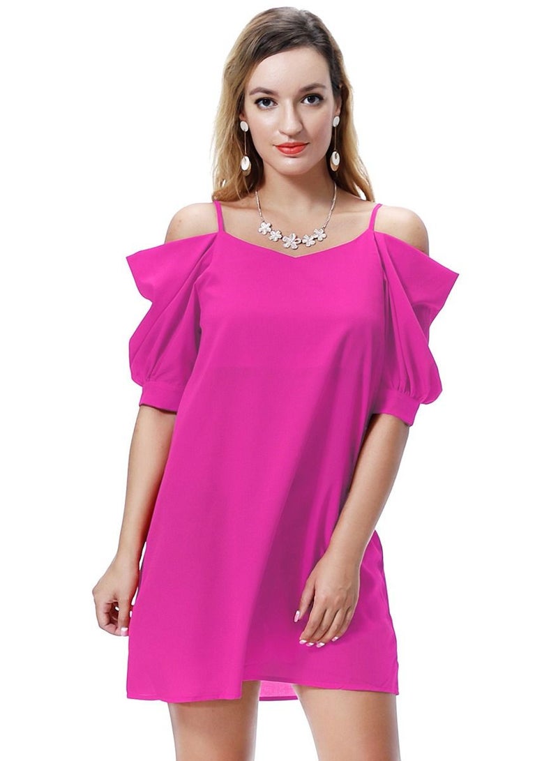 Women's Solid Color Off-Shoulder Mini Slip Dress Rose Pink