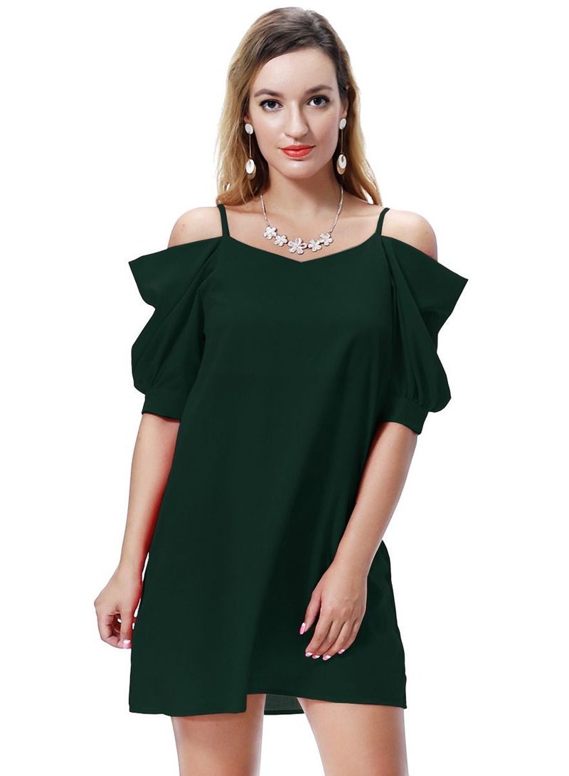 Women's Solid Color Off-Shoulder Mini Slip Dress Blackish Green