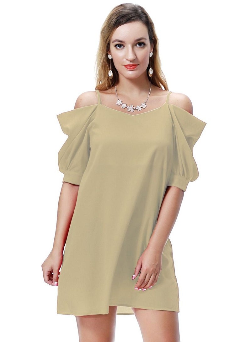 Women's Solid Color Off-Shoulder Mini Slip Dress Khaki