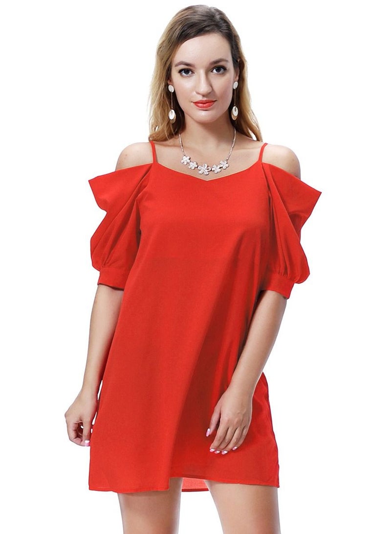 Women's Solid Color Off-Shoulder Mini Slip Dress Orange