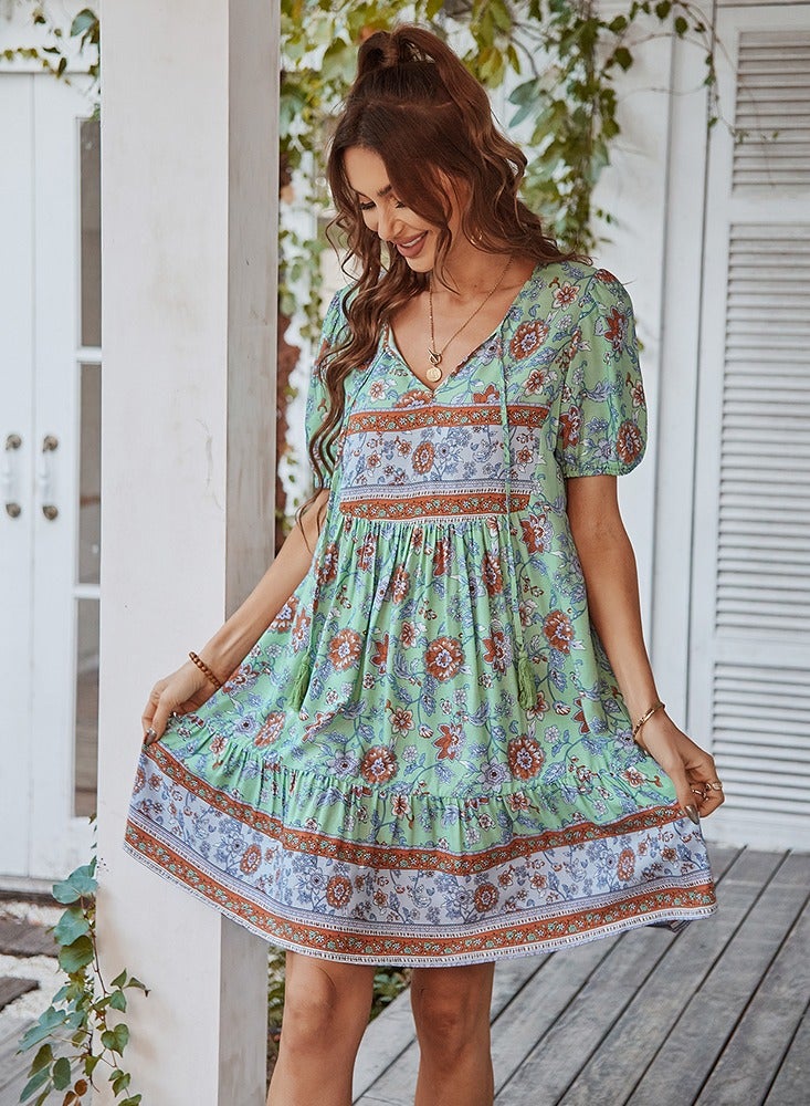 Bohemian Casual Holiday Dress Green