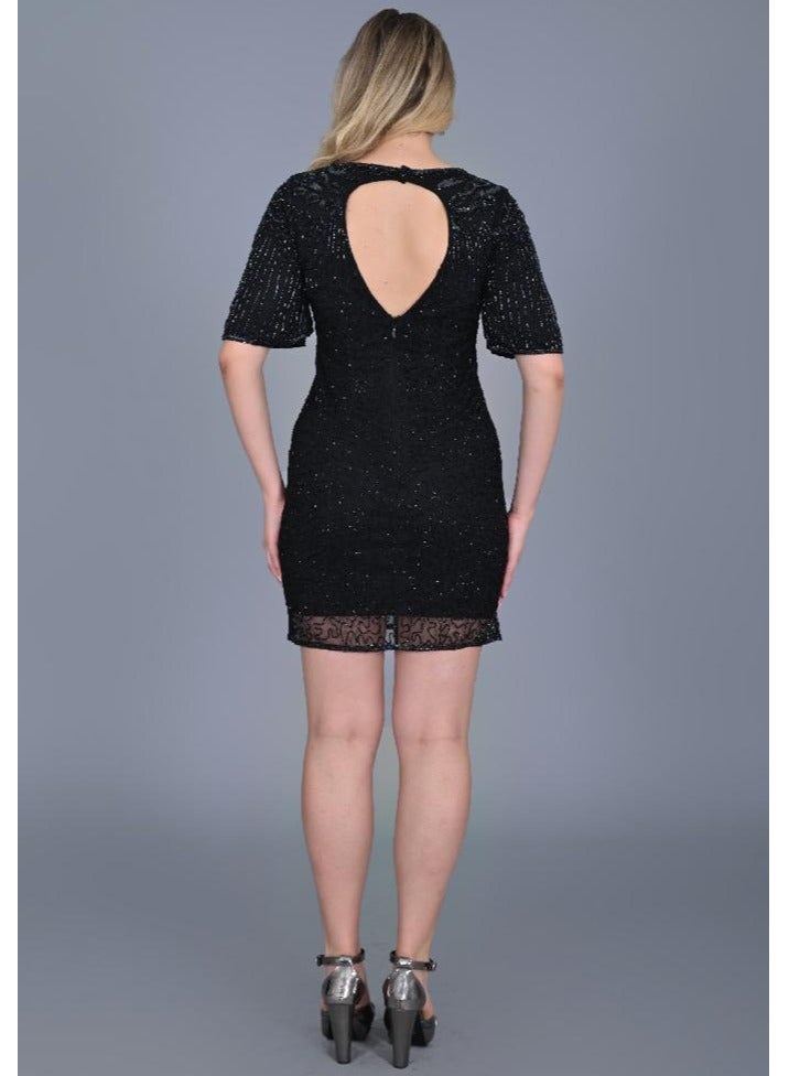 Portio Black 1920s Vintage Inspired Great Gatsby Art Deco Charleston Swing Fringe Wedding Guest Bridesmaids Dress