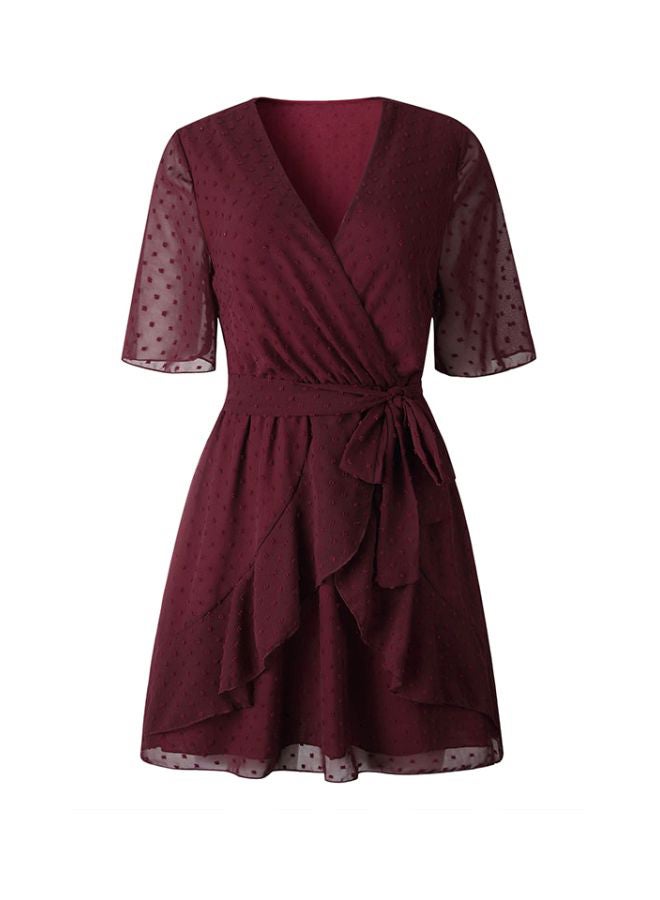 Tie Waist Midi Dress Burgundy