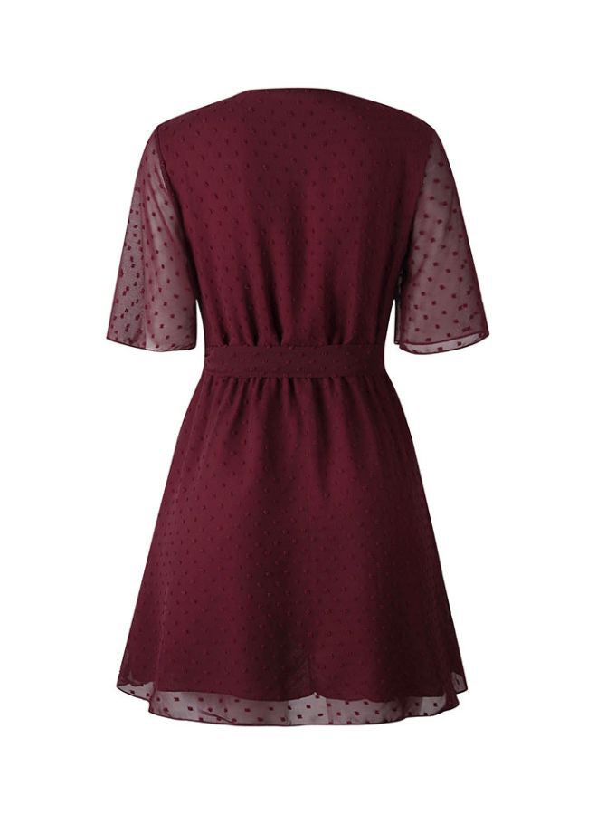 Tie Waist Midi Dress Burgundy