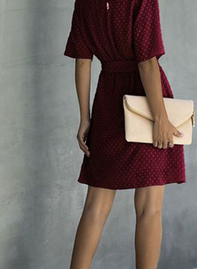 Tie Waist Midi Dress Burgundy