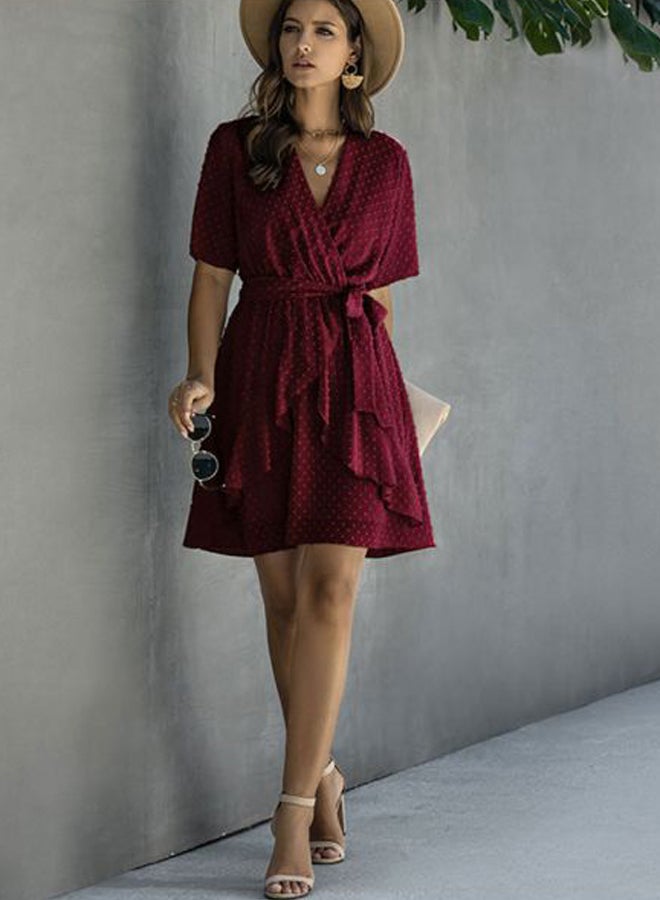 Tie Waist Midi Dress Burgundy