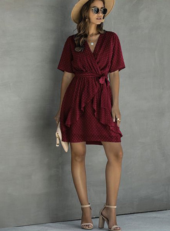 Tie Waist Midi Dress Burgundy