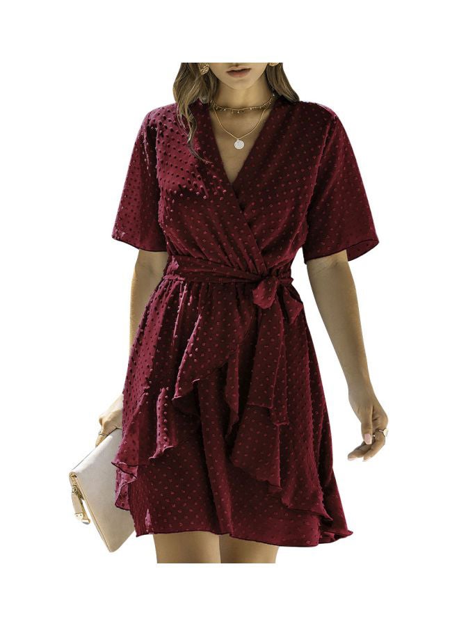 Tie Waist Midi Dress Burgundy