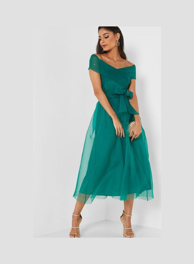 Off-Shoulder Sweetheart Dress Green