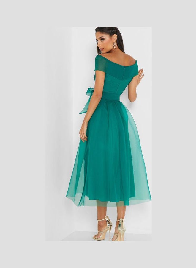 Off-Shoulder Sweetheart Dress Green