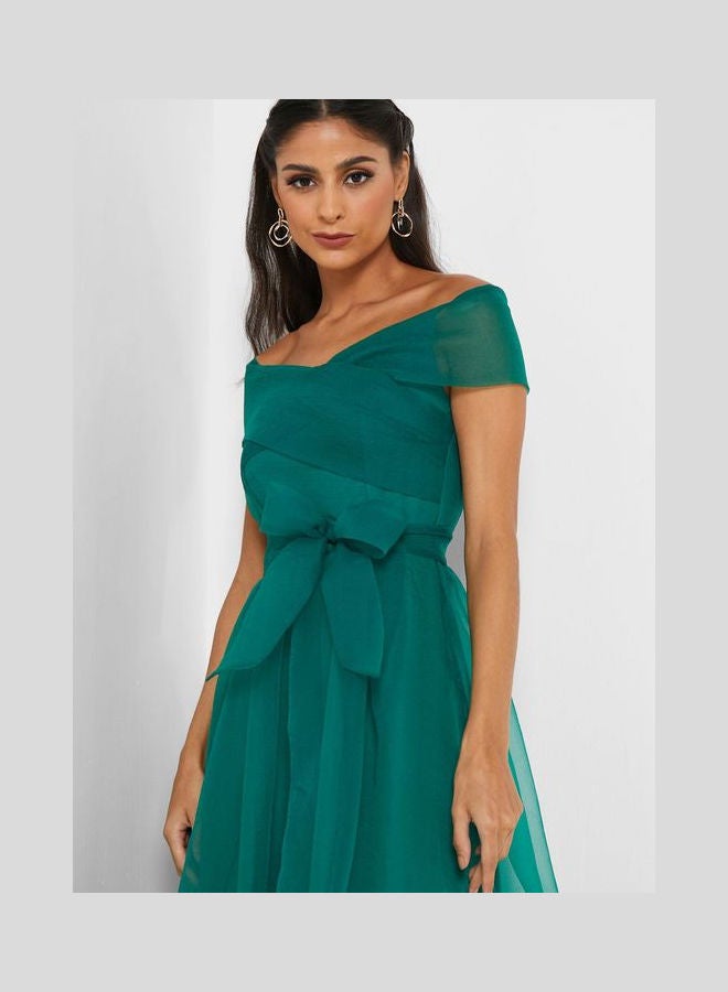 Off-Shoulder Sweetheart Dress Green