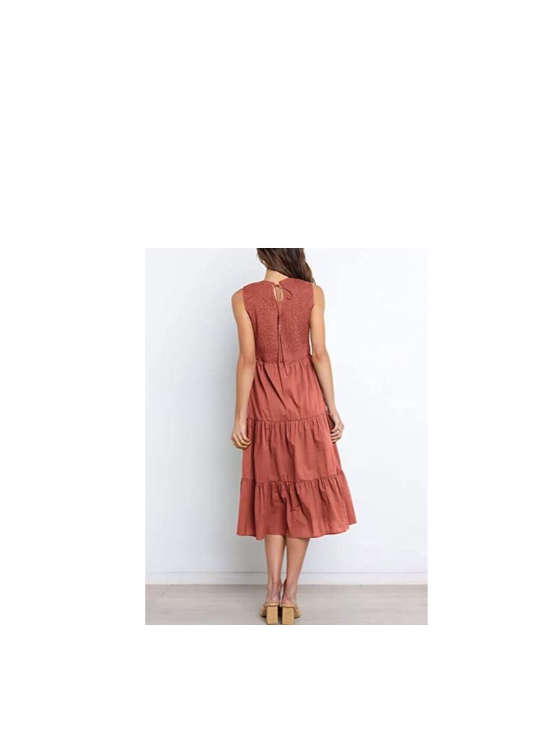 Women's New Fashion Simple Sleeveless Shrink Pleats Elastic Waist Layering Large Swing Dress