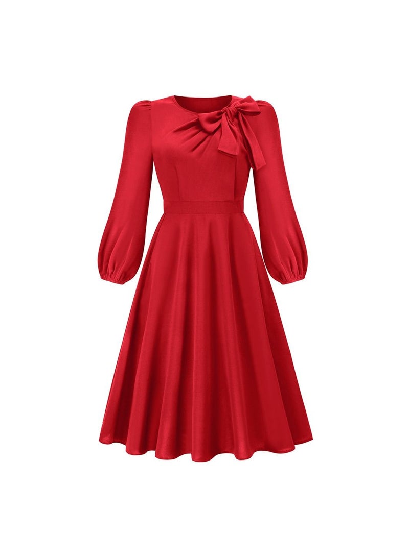 Long Sleeved Bow A-line Women's Dress