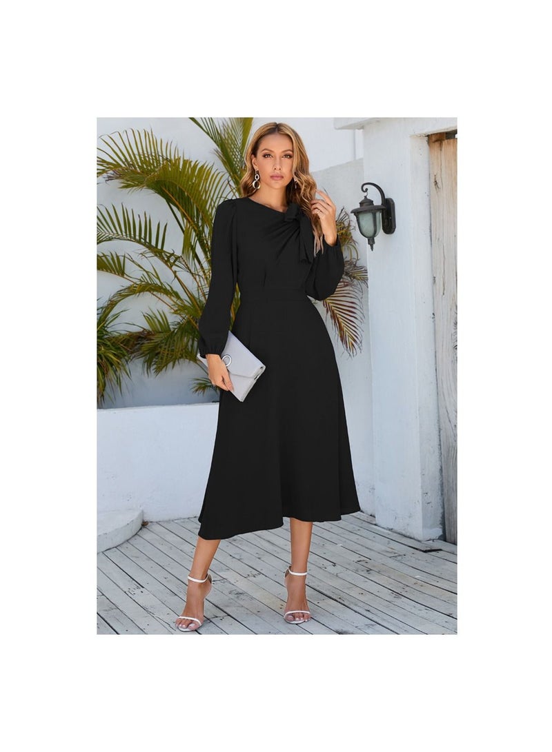 Long Sleeved Bow A-line Women's Dress