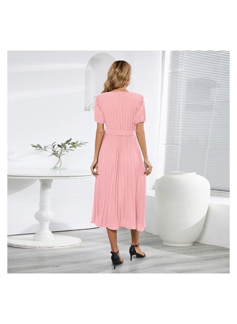 V-neck Slim Pleated Women's Dress