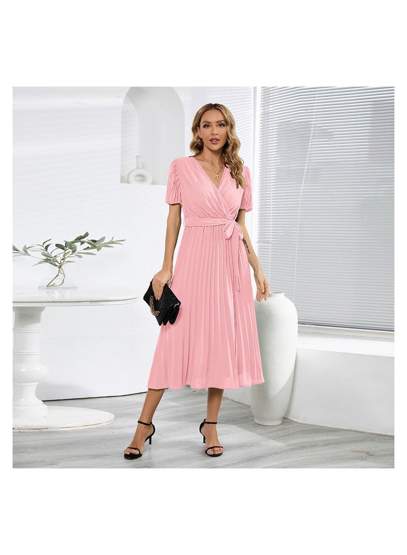 V-neck Slim Pleated Women's Dress