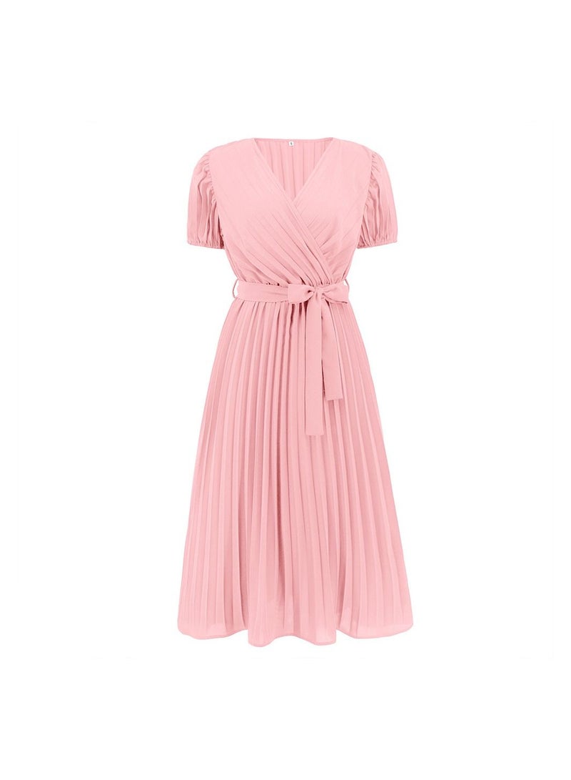 V-neck Slim Pleated Women's Dress