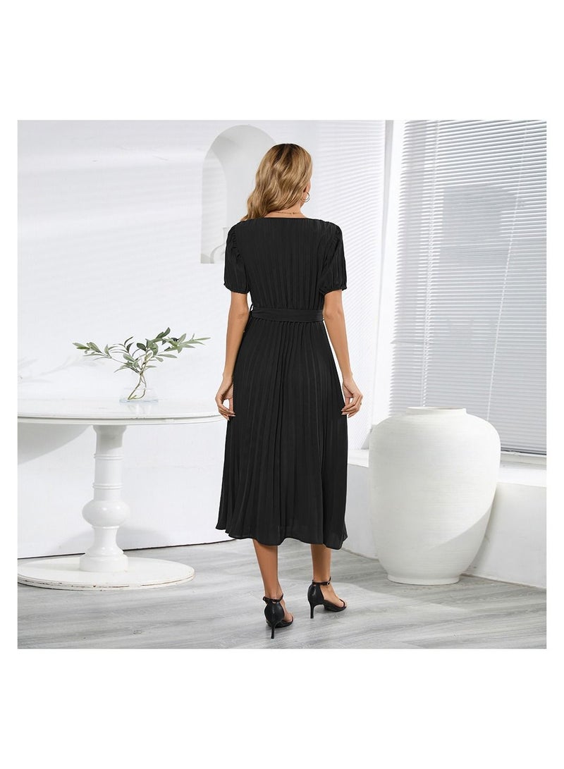 V-neck Slim Pleated Women's Dress