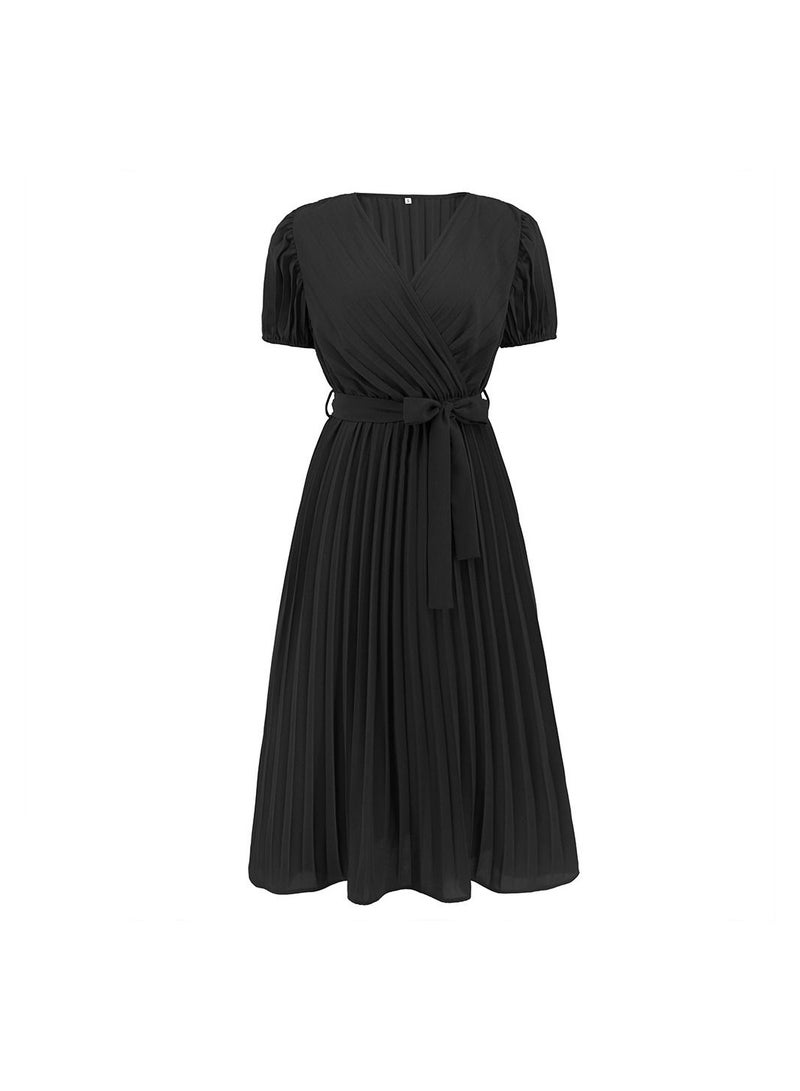 V-neck Slim Pleated Women's Dress