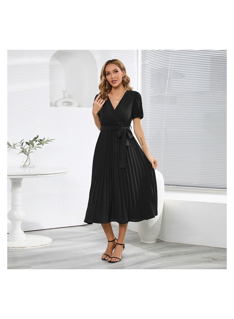 V-neck Slim Pleated Women's Dress