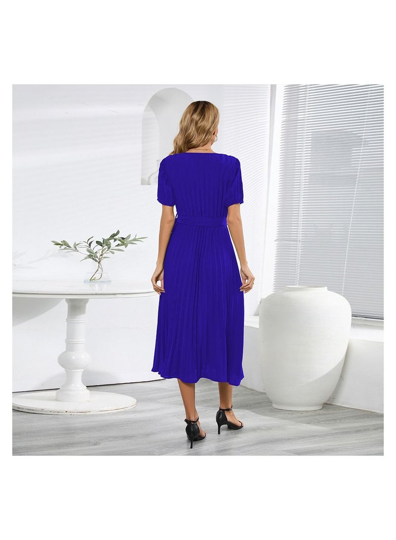 V-neck Slim Pleated Women's Dress