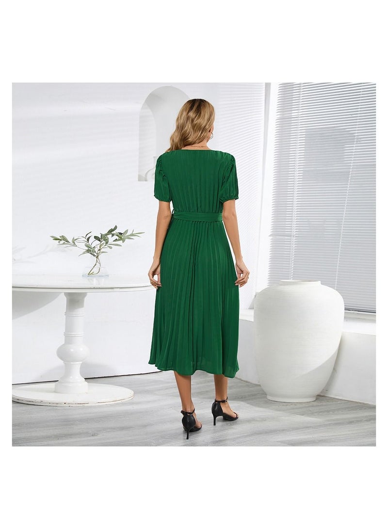 V-neck Slim Pleated Women's Dress