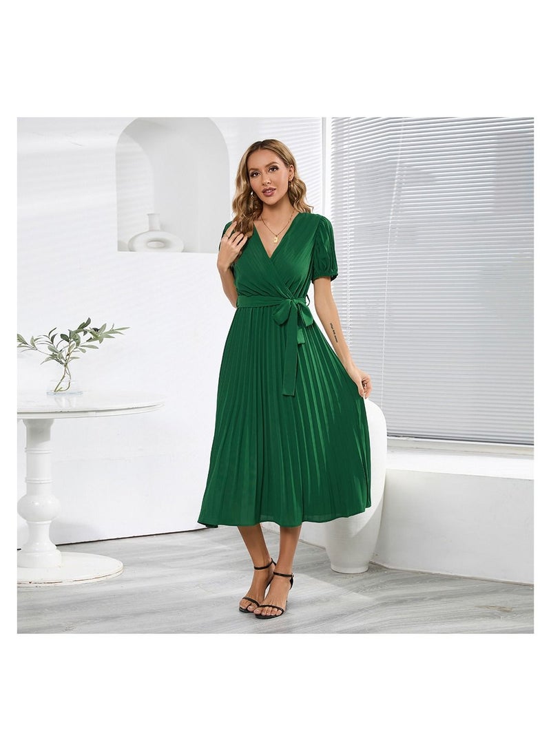 V-neck Slim Pleated Women's Dress