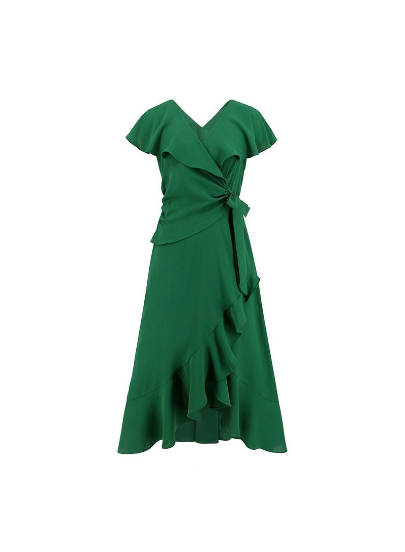 Flowering Lotus Leaf Large Swing V-neck Dress