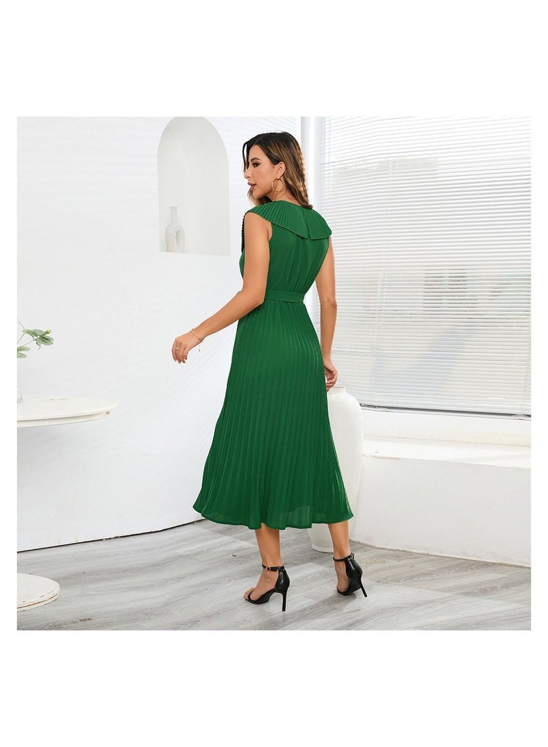 Sleeveless Pleated V-neck Women's Dress