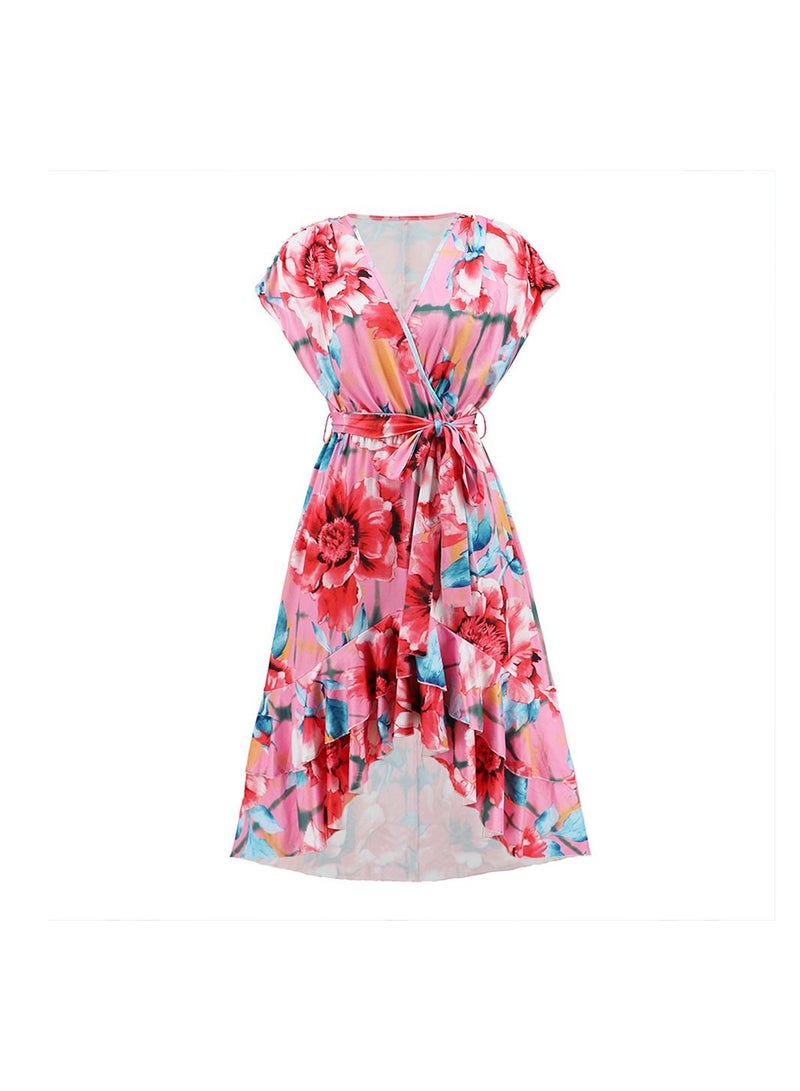 V-neck Bat Sleeve Printed Temperament Dress