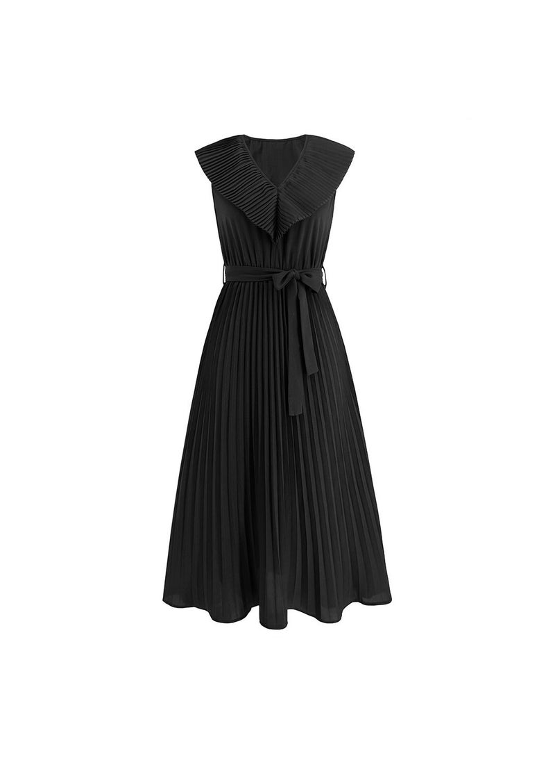 Sleeveless Pleated V-neck Women's Dress