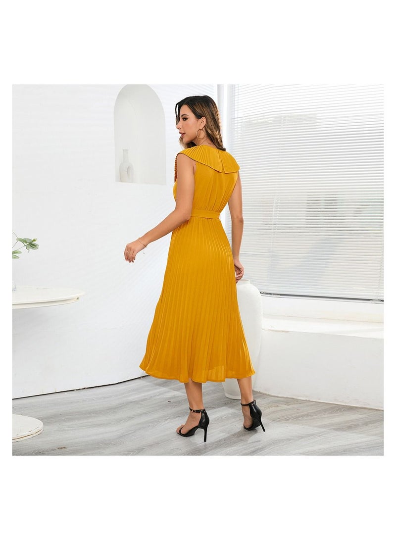 Sleeveless Pleated V-neck Women's Dress