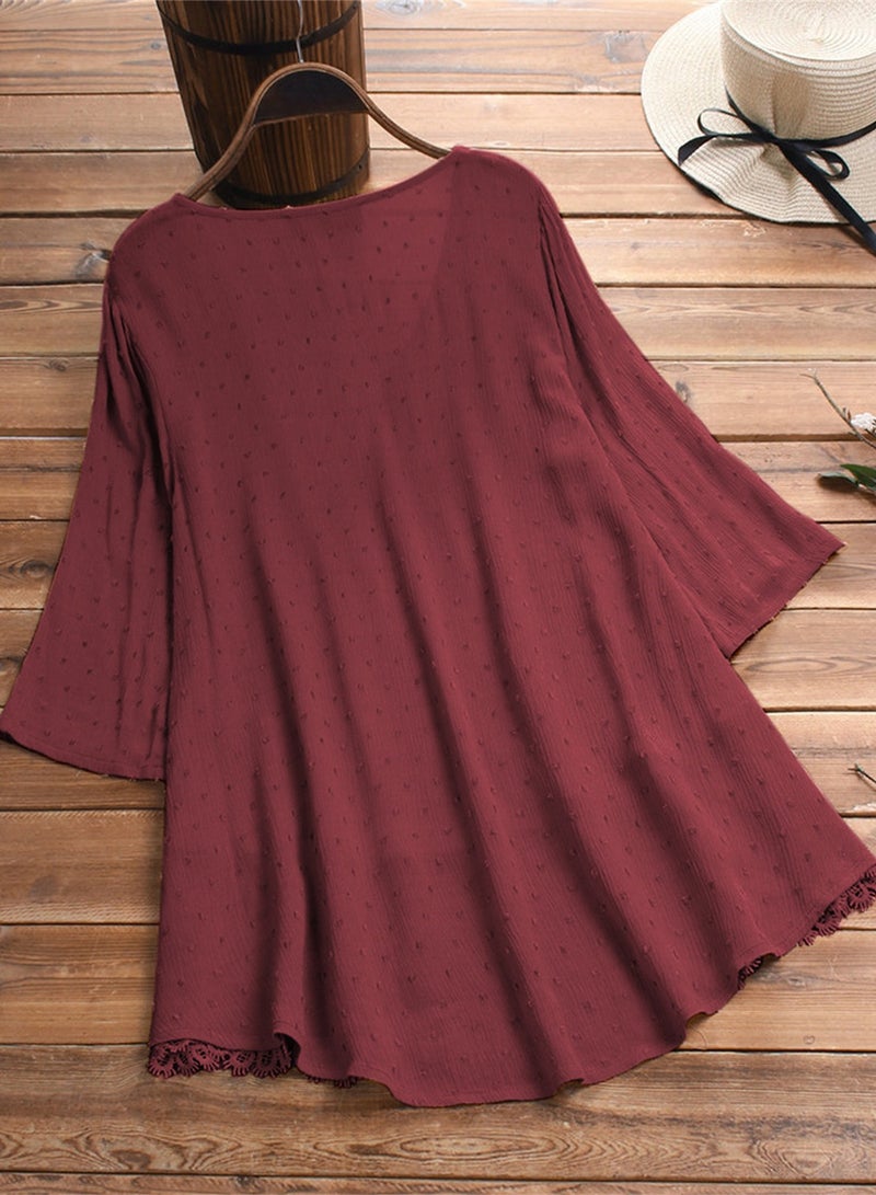 V-neck Dress Pure Color Simple Red