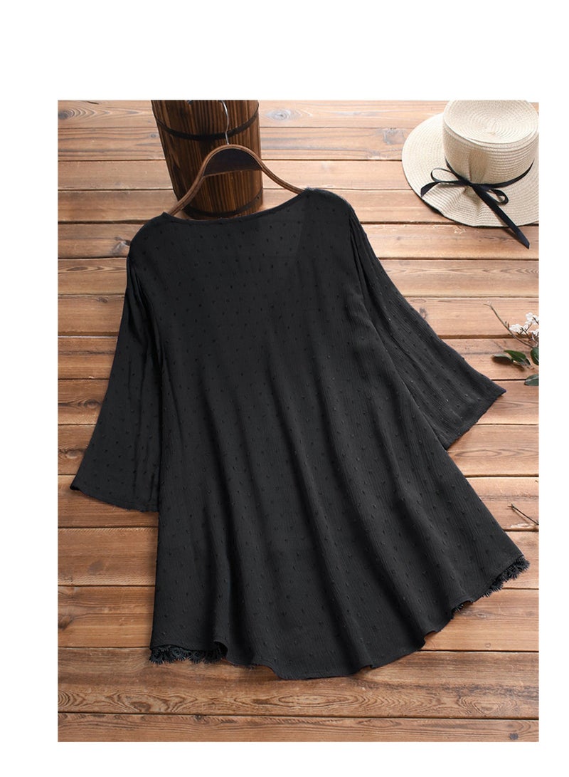 V-neck Dress Pure Color Simple Black