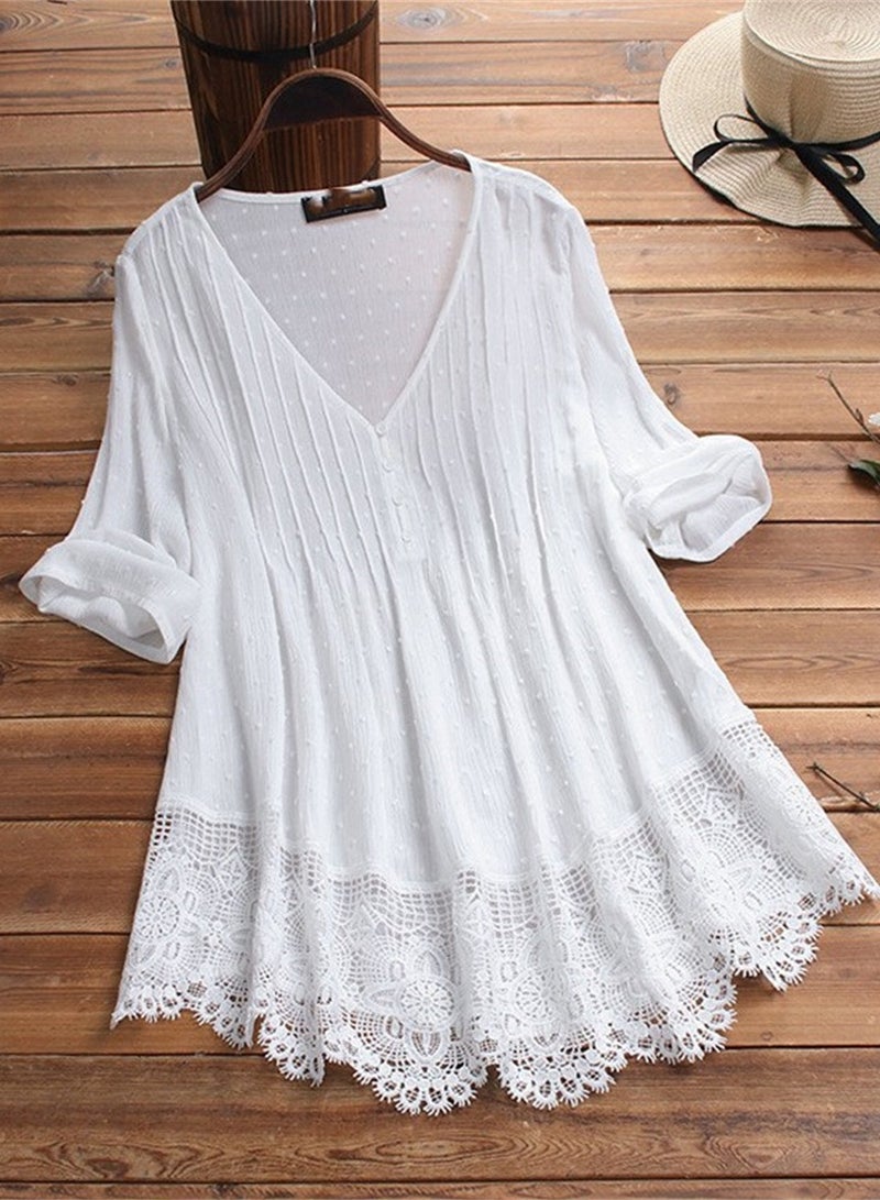 V-neck Dress Pure Color Simple White