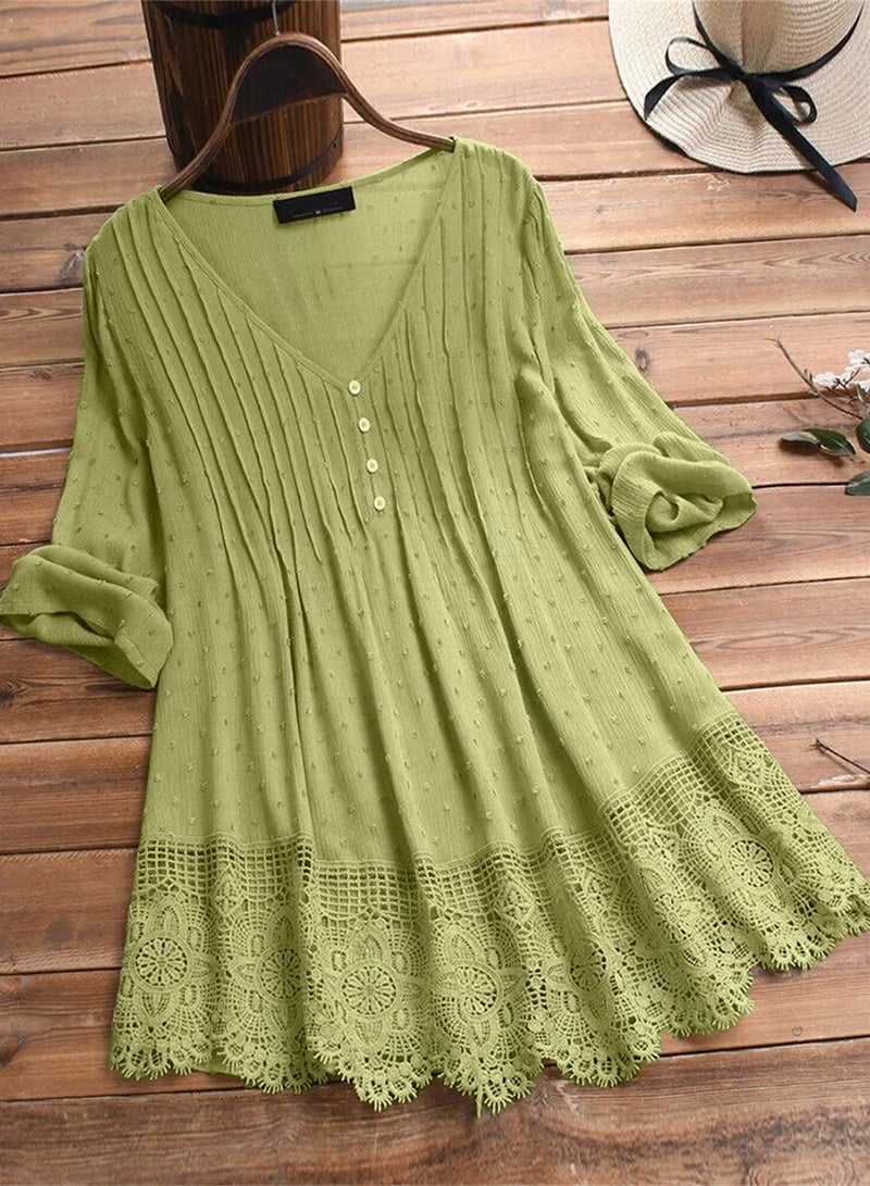 V-neck Dress Pure Color Simple Green