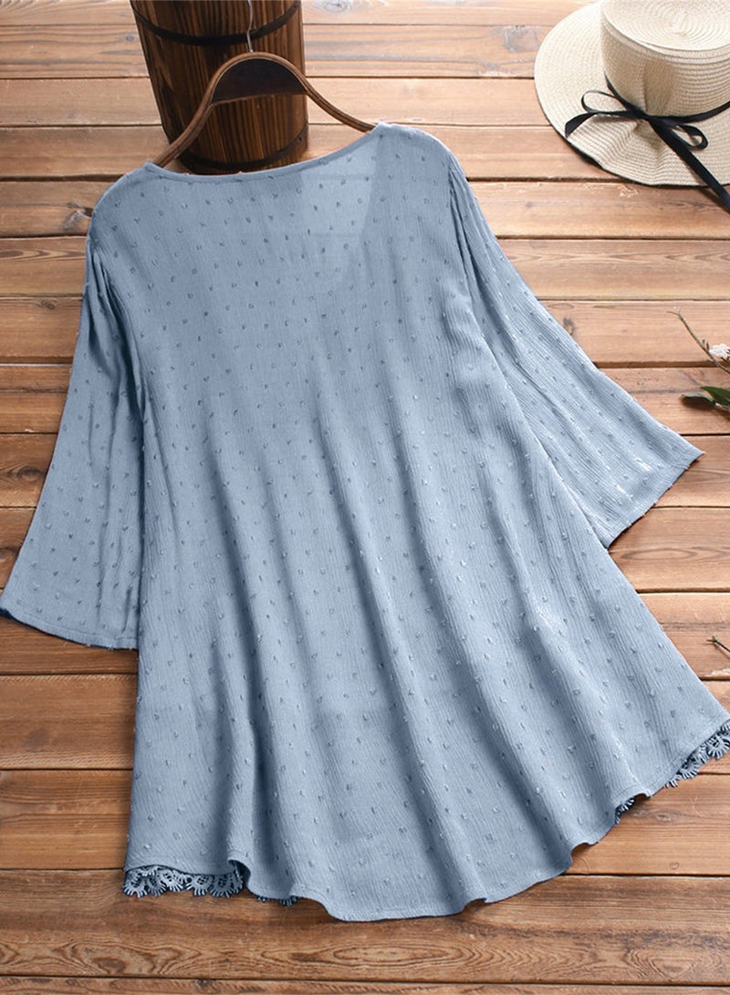 V-neck Dress Pure Color Simple Blue