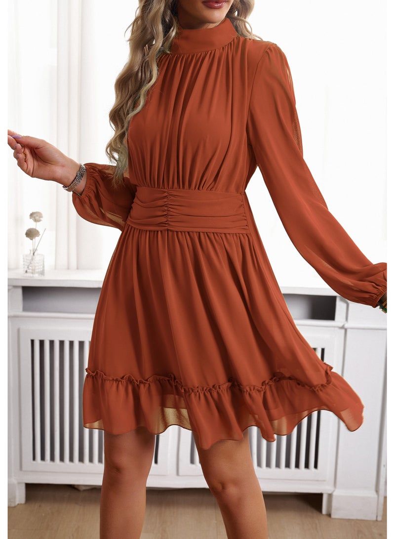 Squality Solid Color Dress Women's Autumn Winter Skirt Brown